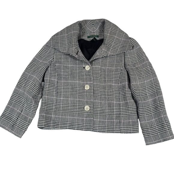 Ralph Lauren Linen Houndstooth Glen Plaid Blazer 4 Cropped Pink Line Barbie core - Picture 1 of 14